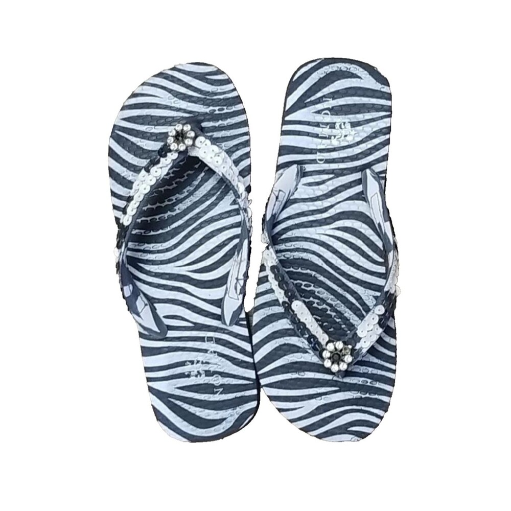 Zebra Print Thong Sandals 7.5 coastal cottagecore Boho animal Print Summer